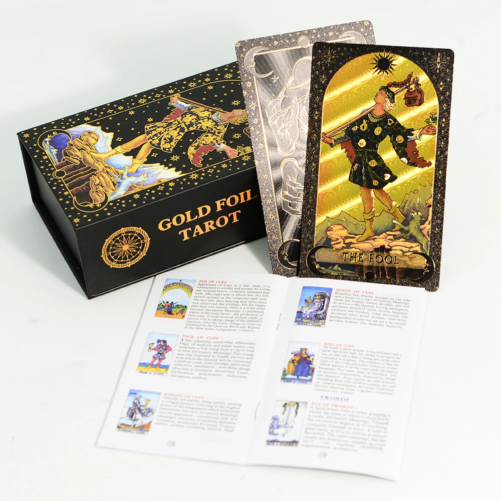 7X12cm New Gold Foil Tarot Card Black English Card Waterproof Game Poker Divination Girl Emotional Interactive Board Game