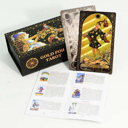 7X12cm New Gold Foil Tarot Card Black English Card Waterproof Game Poker Divination Girl Emotional Interactive Board Game