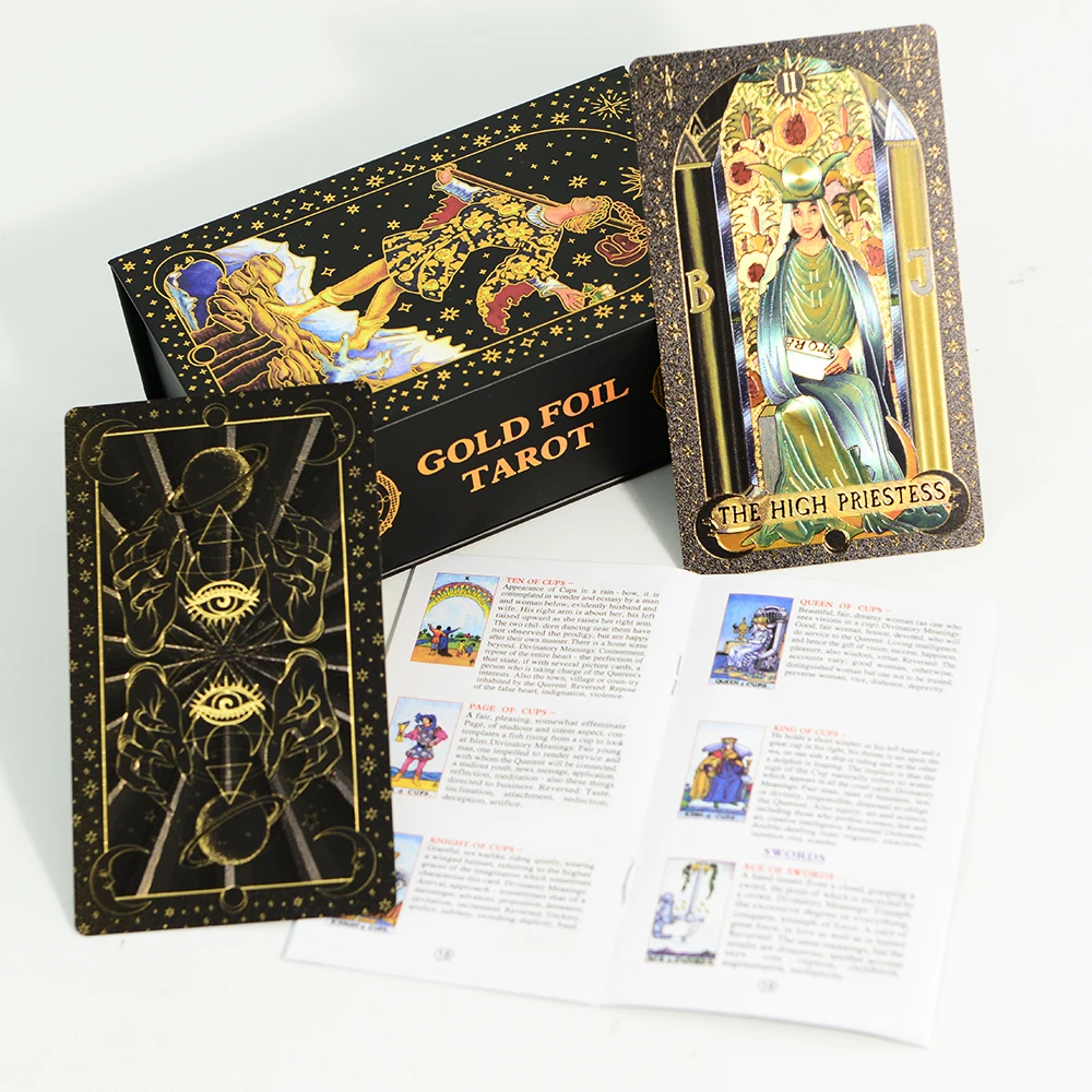 7X12cm New Gold Foil Tarot Card Black English Card Waterproof Game Poker Divination Girl Emotional Interactive Board Game