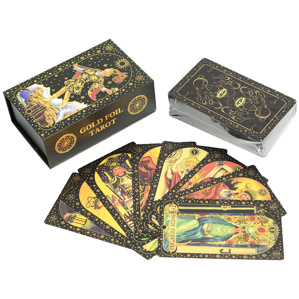 7X12cm New Gold Foil Tarot Card Black English Card Waterproof Game Poker Divination Girl Emotional Interactive Board Game