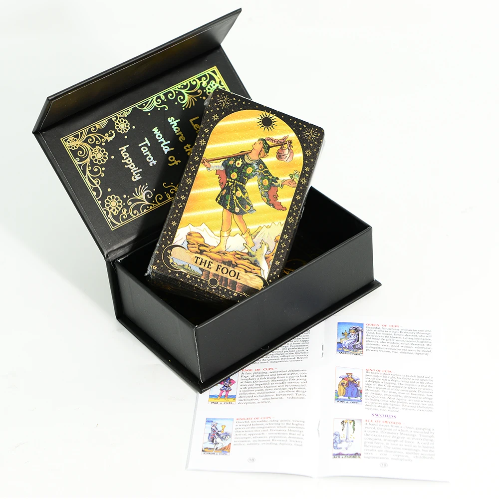 7X12cm New Gold Foil Tarot Card Black English Card Waterproof Game Poker Divination Girl Emotional Interactive Board Game