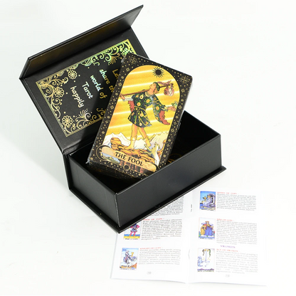7X12cm New Gold Foil Tarot Card Black English Card Waterproof Game Poker Divination Girl Emotional Interactive Board Game