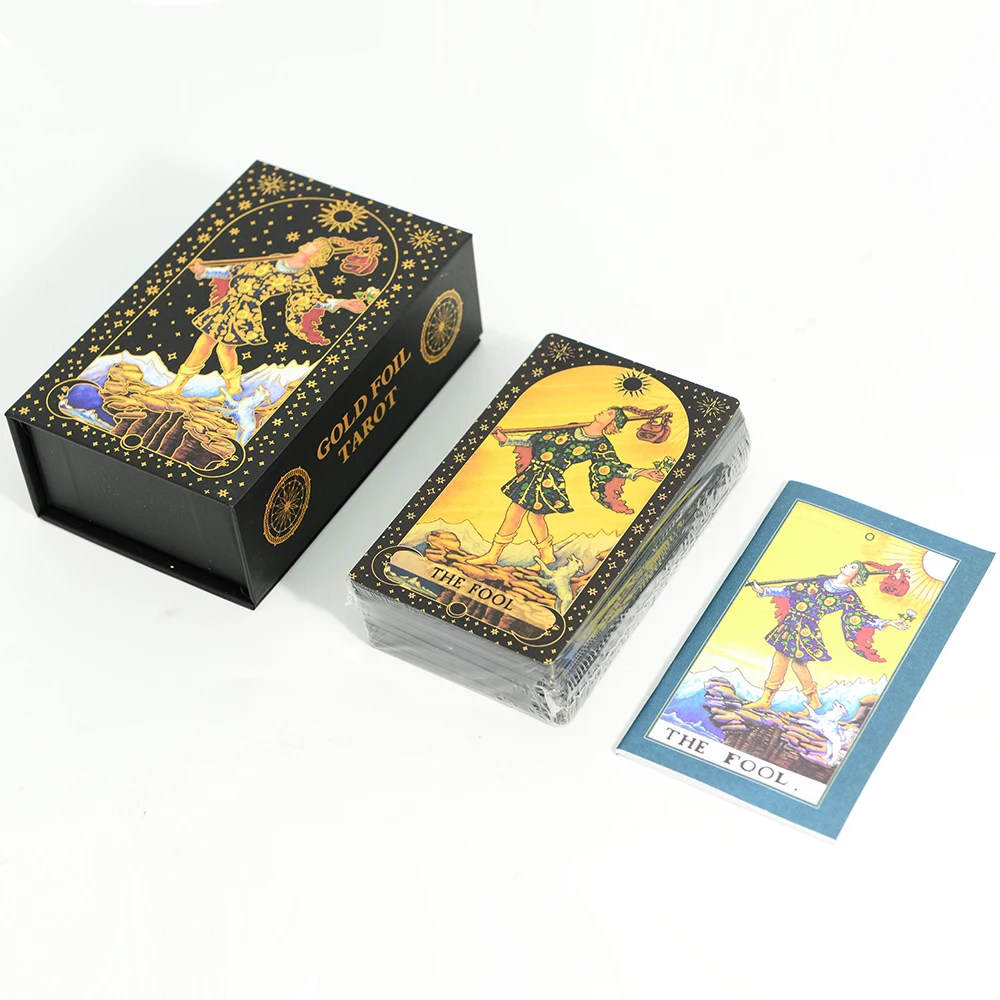 7X12cm New Gold Foil Tarot Card Black English Card Waterproof Game Poker Divination Girl Emotional Interactive Board Game