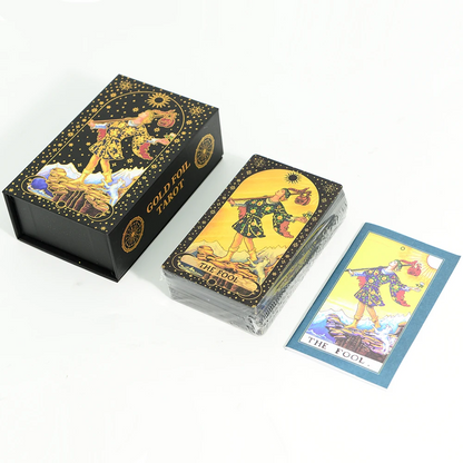 7X12cm New Gold Foil Tarot Card Black English Card Waterproof Game Poker Divination Girl Emotional Interactive Board Game