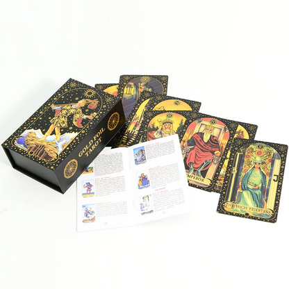 7X12cm New Gold Foil Tarot Card Black English Card Waterproof Game Poker Divination Girl Emotional Interactive Board Game