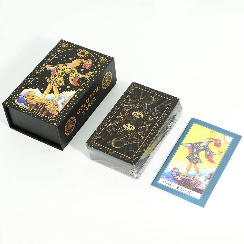 7X12cm New Gold Foil Tarot Card Black English Card Waterproof Game Poker Divination Girl Emotional Interactive Board Game