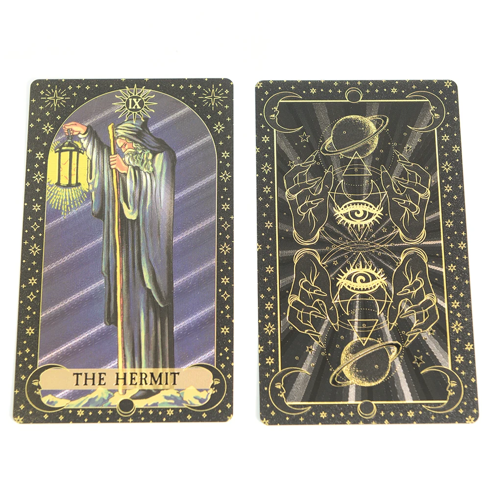 7X12cm New Gold Foil Tarot Card Black English Card Waterproof Game Poker Divination Girl Emotional Interactive Board Game