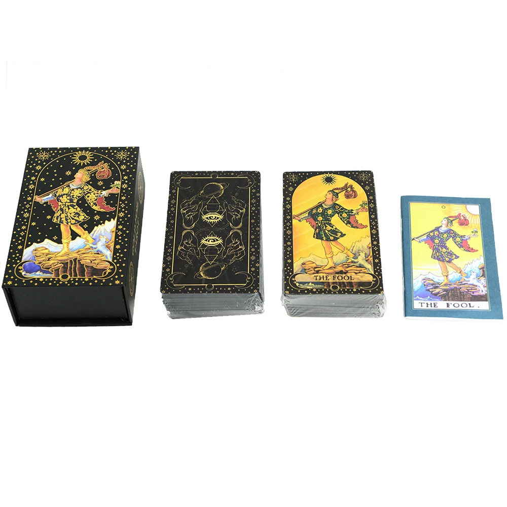 7X12cm New Gold Foil Tarot Card Black English Card Waterproof Game Poker Divination Girl Emotional Interactive Board Game