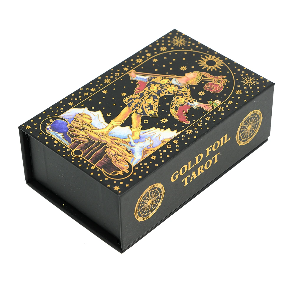7X12cm New Gold Foil Tarot Card Black English Card Waterproof Game Poker Divination Girl Emotional Interactive Board Game